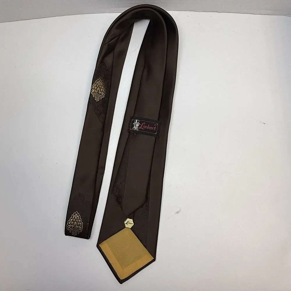 Vintage Liebert Embroidery Skinny Brown Neck Tie